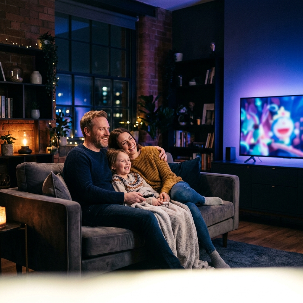 Family watching the best premium IPTV USA streaming service